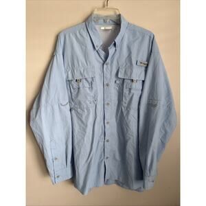 Columbia PFG Bahama II Shirt Mens Large Lgt Blue Long Sleeve Vented Omni-Shade